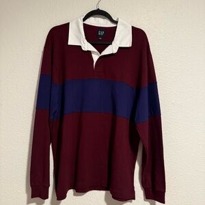 GAP Men's Maroon and Blue Striped Shirt